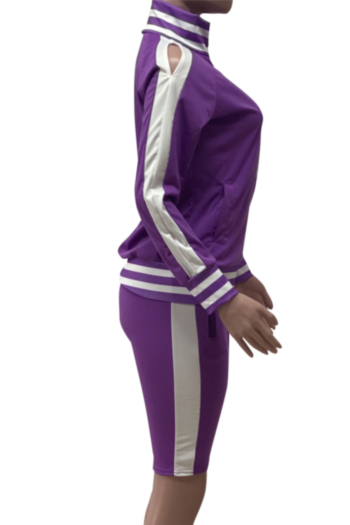 Plus size new stylish hollow out zip-up loose stretch two-piece set