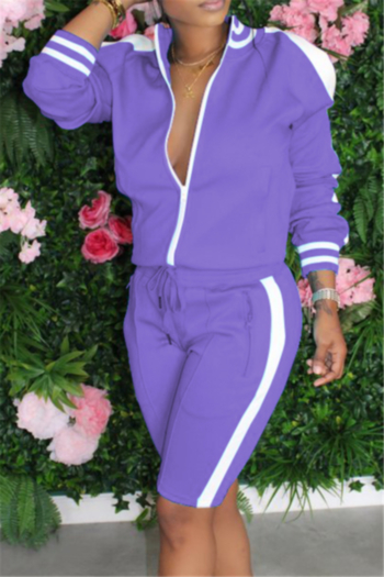 Plus size new stylish hollow out zip-up loose stretch two-piece set