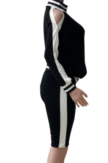 Plus size new stylish hollow out zip-up loose stretch two-piece set