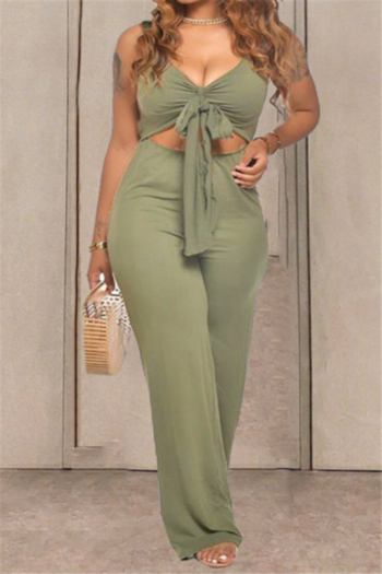 plus size new stylish solid color hollow out laced wide leg stretch jumpsuit