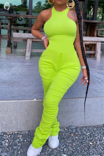 plus size 6 colors solid color summer new stylish stretch pleated jumpsuit