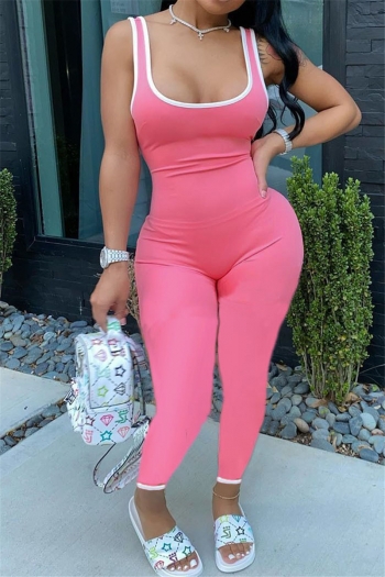 plus size 5 colors summer solid color u neck stretch new stylish stretch jumpsuit