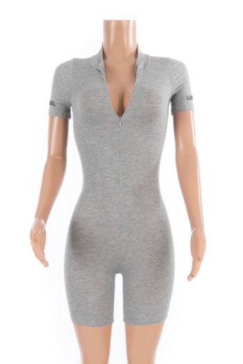 New stylish summer letter embroidered zip-up stretch tight slim playsuit (New add colors)