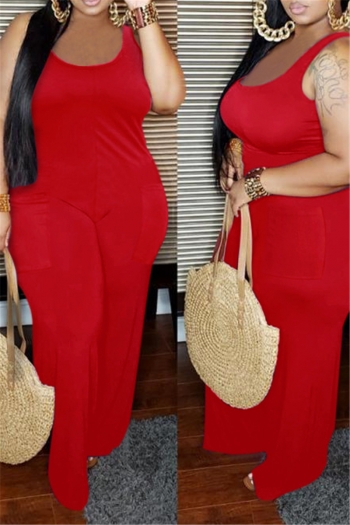plus size 8 colors solid color pockets wide leg summer sleeveless stretch jumpsuit