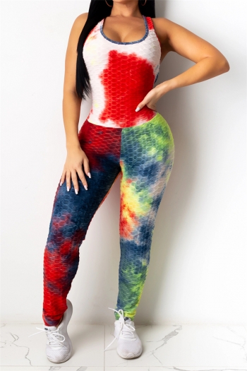 new 3 colors tie-dye batch printing summer open back tight stretch jumpsuit