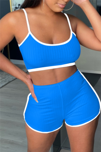 plus size summer new 5 colors solid color high elastic slim two-piece set