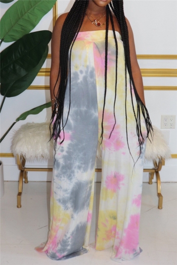 new stylish summer multicolor batch printing strapless wide leg loose jumpsuit