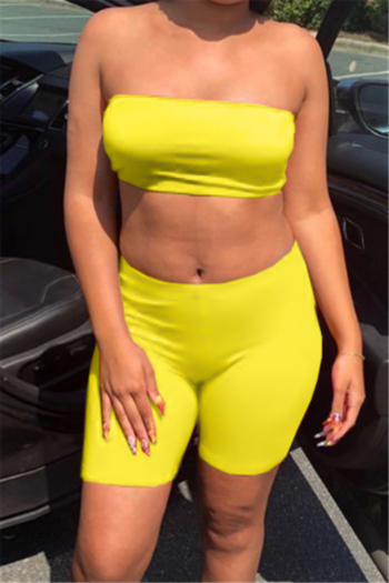 plus size 5 colors solid color summer tube top with tight shorts stretch two-piece set