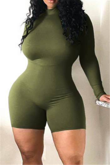plus size 4 colors solid color tight back zip-up new stylish sports stretch playsuit
