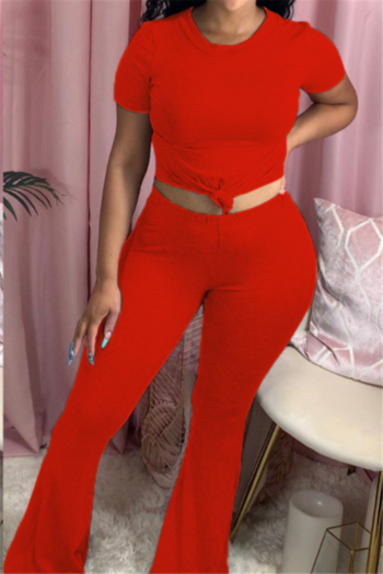 plus size stylish 9 colors solid color simple summer flare pants stretch two-piece set (new add color)