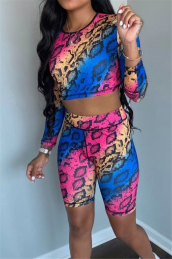 plus size multicolor snakeskin batch printing long-sleeves stretch two-piece set