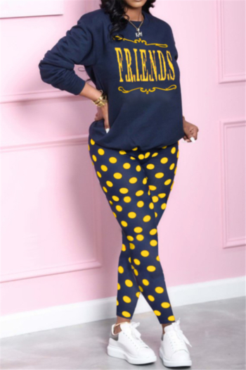 plus size letter printing with dot batch printing pants autumn fashion stretch two-piece set