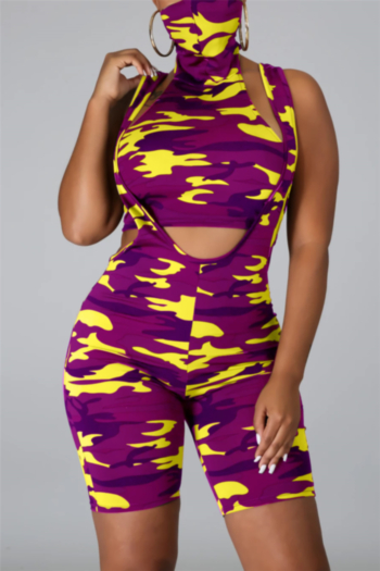 plus size summer camo batch printing with connected cover-up stretch two-piece set