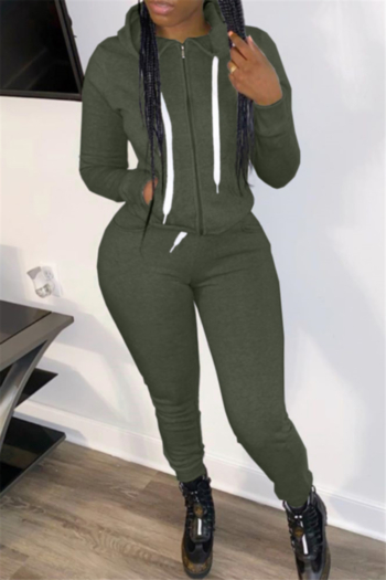 plus size autumn winter zip-up hooded simple 4 colors stretch two-piece set (new add colors)