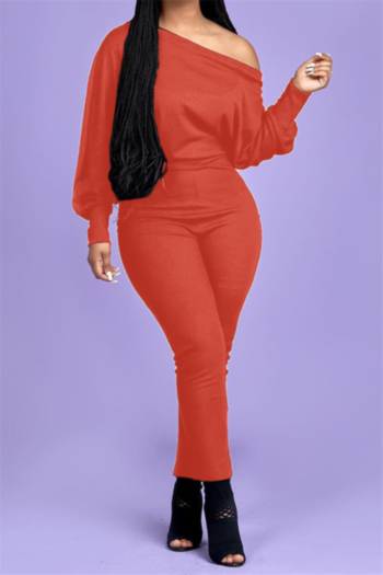 new plus size simple solid color boat neck fashion stretch loose jumpsuit