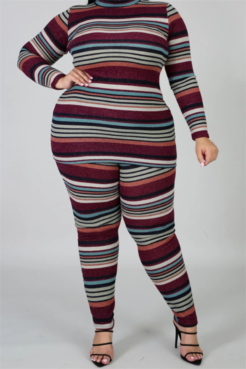 autumn new oversize stripes print stretch stylish casual two-piece set