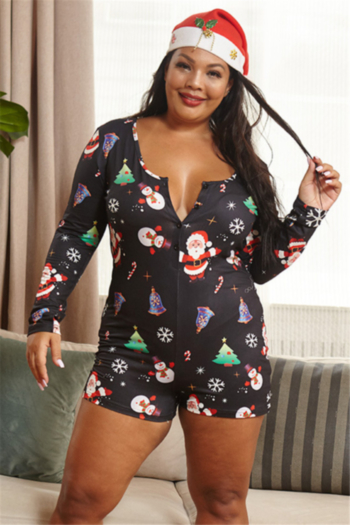 new oversize digital print stretch single-breasted christmas style home slim playsuit (without hat)