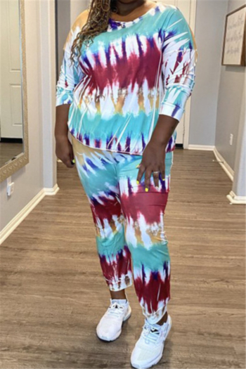 autumn new three colors oversize tie-dyed stretch stylish casual two-piece set