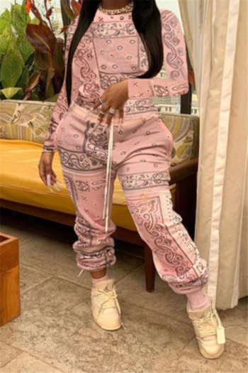 autumn winter new two colors plus size digital print stretch waist lace-up stylish two-piece set