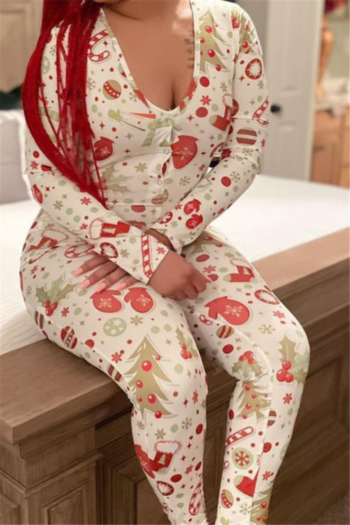 christmas style printing two colors stretch v-neck stylish slim jumpsuit