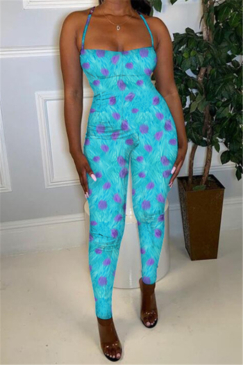 new dots mixed print stretch adjustable straps stylish tight jumpsuit