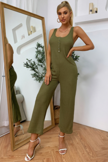 solid color stretch wide-leg pockets stylish jumpsuit