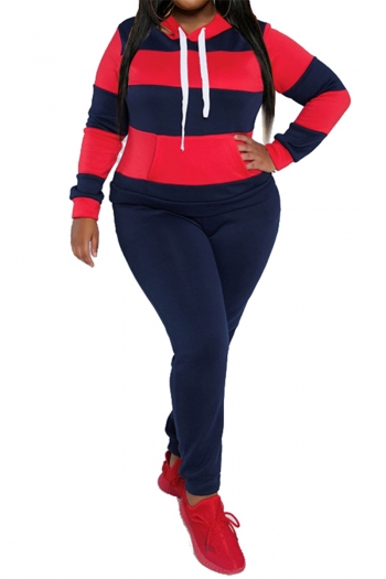plus size autumn winter contrast color hooded tight pantsmicro elastic two-piece set
