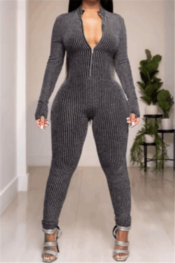 new stylish autumn 4 colors zip-up a little see-through stretch tight jumpsuit