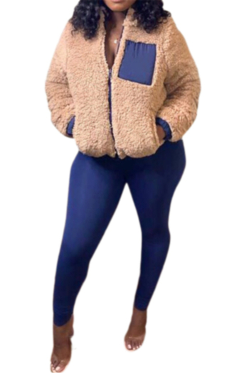 plus size autumn winter solid color plush jacket with tight pants casual two-piece set