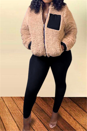 plus size autumn winter solid color plush jacket with tight pants casual two-piece set (new add color)