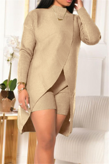 plus size 7 colors solid color simple cashmere midi top with shorts stretch two-piece set (new add colors)