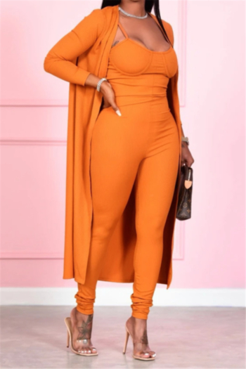 plus size sling jumpsuit with long cardigan without steel ring simple stretch two-piece set