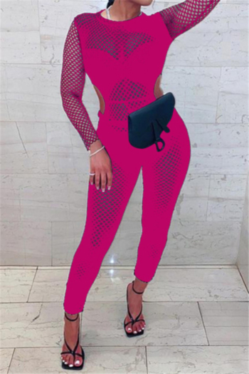 sexy solid color plus size zip-up mesh see through new stylish jumpsuit (new added colors)