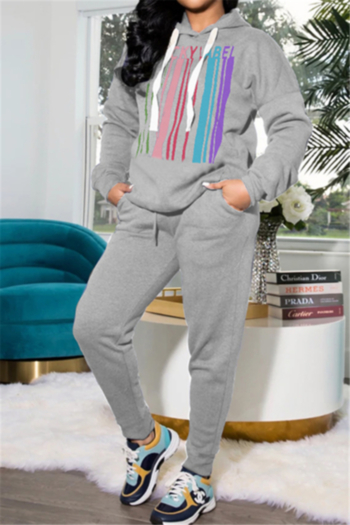 autumn plus size letter printing new fashion hooded simple casual two-piece set