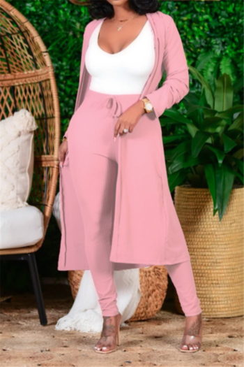 autumn plus size 4 colors solid color tight pants with cardigan two-piece set