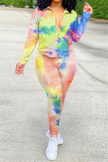 plus size new style jacquard tie-dye batch printing zip-up casual two-piece set