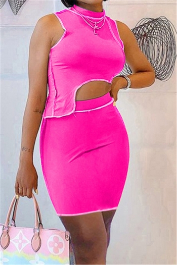 solid color sleeveless plus size 6 colors summer slim skirt two-piece set
