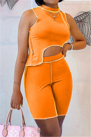 solid color sleeveless plus size 6 colors summer slim shorts simple two-piece set