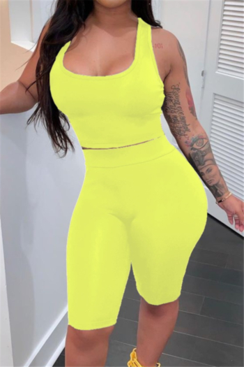 six colors plus size solid color summer sleeveless tight shorts simple two-piece set (new add colors)