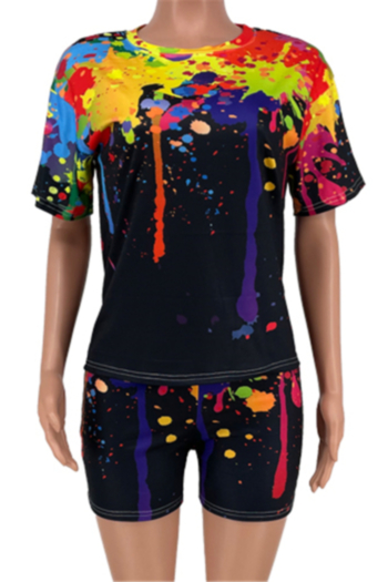 Plus size three colors summer inkjet printing casual new fashion two-piece set (New add colors)