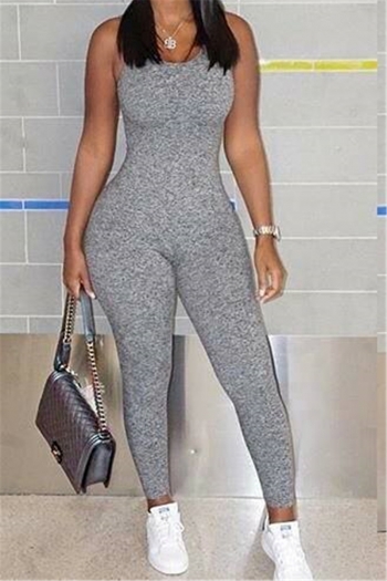 plus size solid color summer sling low-cut sexy simple jumpsuit
