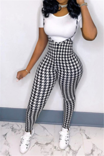 plus size summer houndstooth batch printing with simple t-shirt casual two-piece set