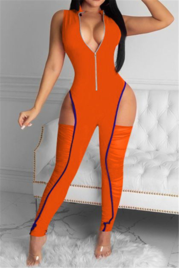 plus size 4 colors new style hollow out zip-up simple sexy tight jumpsuit