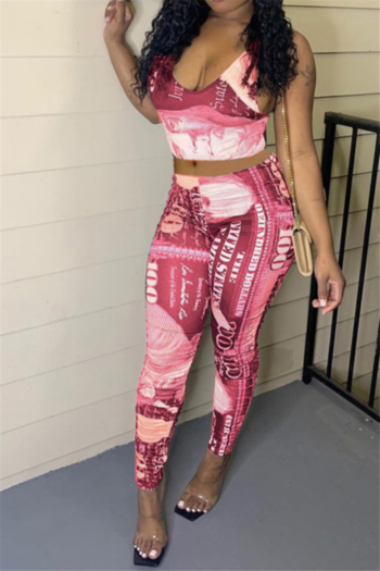 five colors summer plus size dollar pattern batch printing tight slim two-piece set