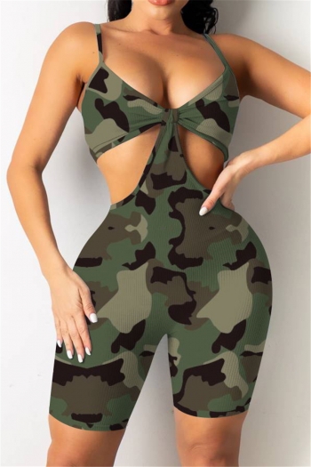 plus size camo batch printing summer hollow out sling sexy playsuit