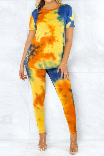 plus size stretch four colors new stylish tie-dyed batch printing casual two-piece set