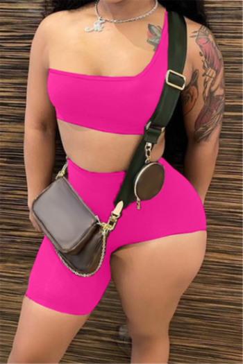 plus size solid color vest with irregular shorts stylish sports stretch two-piece set