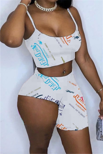 summer new three colors letter printing stretch irregular sports stylish two-piece set