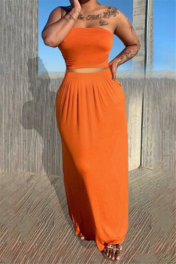 plus size nine colors stretch tube top with long skirt stylish two-piece set