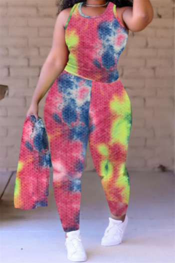plus size batch tie-dye jacquard fabric stretch stylish sports yoga two-piece set